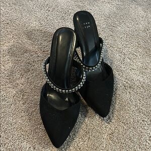 A New Day Black Heels with Pointed Toe and Embellished Strap